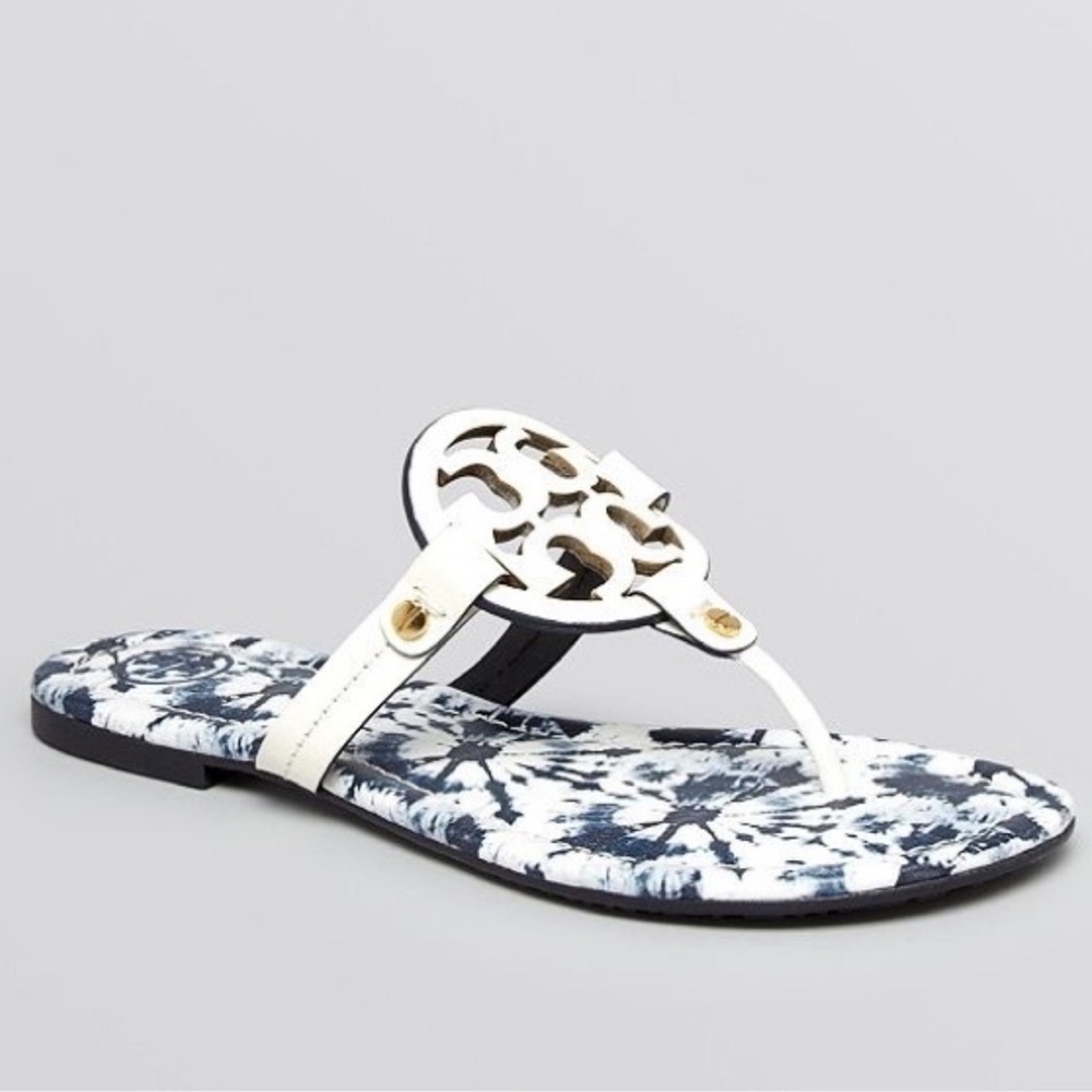 Tory Burch Blue White Tie Dye Miller Leather Flip Flops Thong Sandals 10 Rare